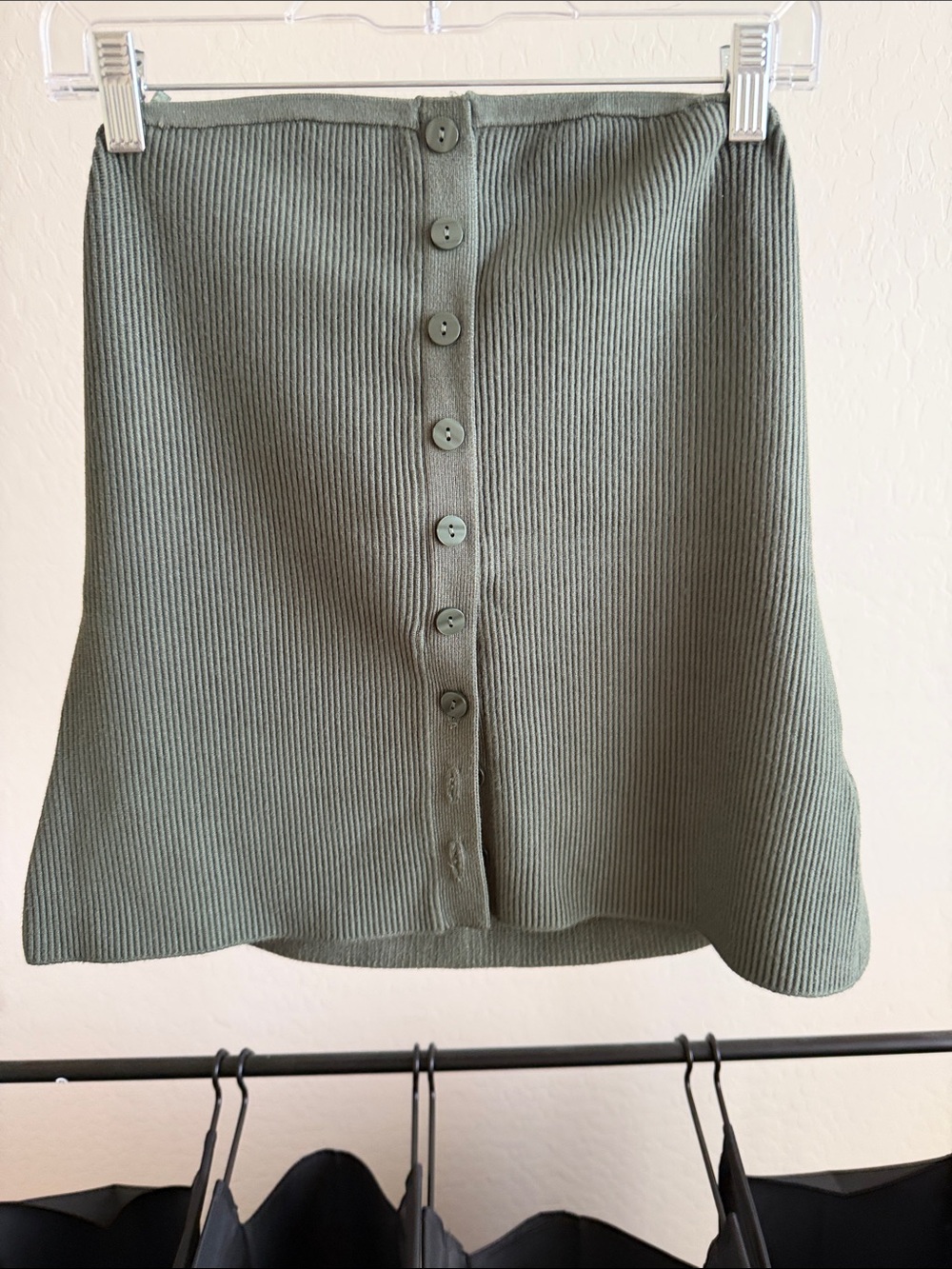 Abercrombie & Fitch Olive Green Ribbed Button-Front Tube Top
